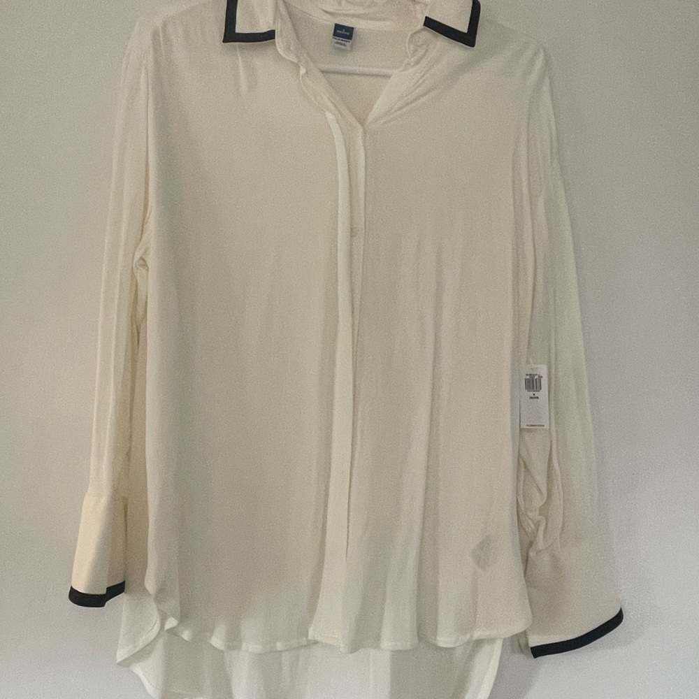 NWT Elegant Cream Blouse with Black Trim